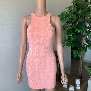 Y2K Peach Gianni Bini Bodycon Racerback Mini Dress with Built-in Shelf Bra ☀️